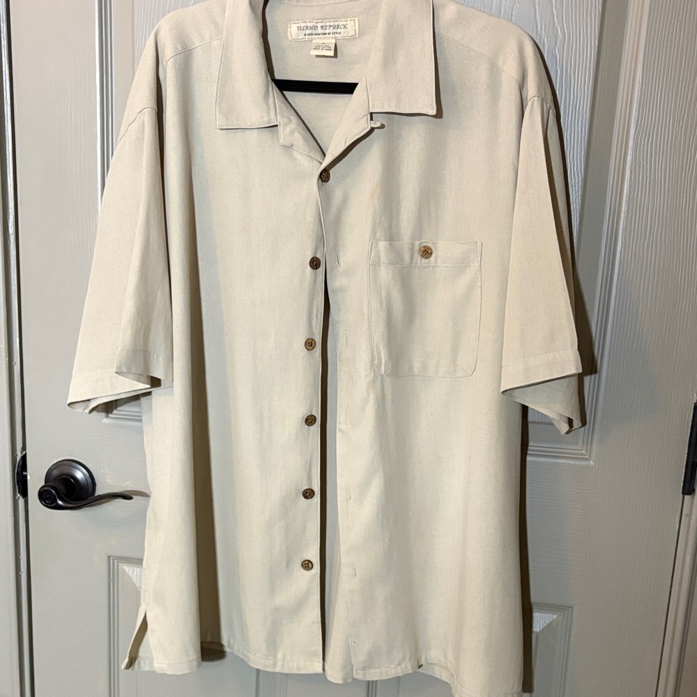 Island Republic Light Tan Short Sleeve Silk-blend Men's Shirt Sz XL - Picture 3 of 7
